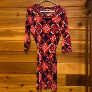 Navy blue and pink dress with tied waist